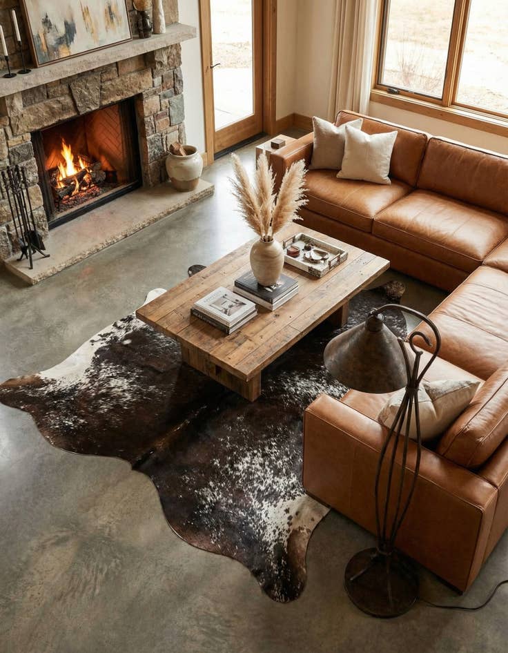 Detail image of 5' 7 x 6' 5 Cowhide Leather Rug