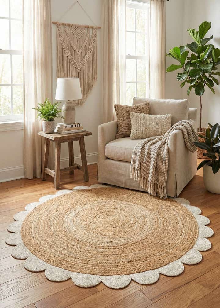 6' 1 x 6' 1 Handmade Scallop Braided Jute Round Rug