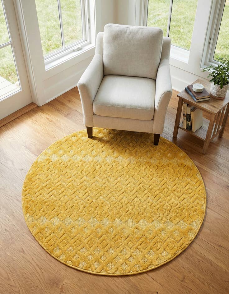 Detail image of 4' x 4'  Washable Trellis Textured Indoor / Outdoor Round Rug
