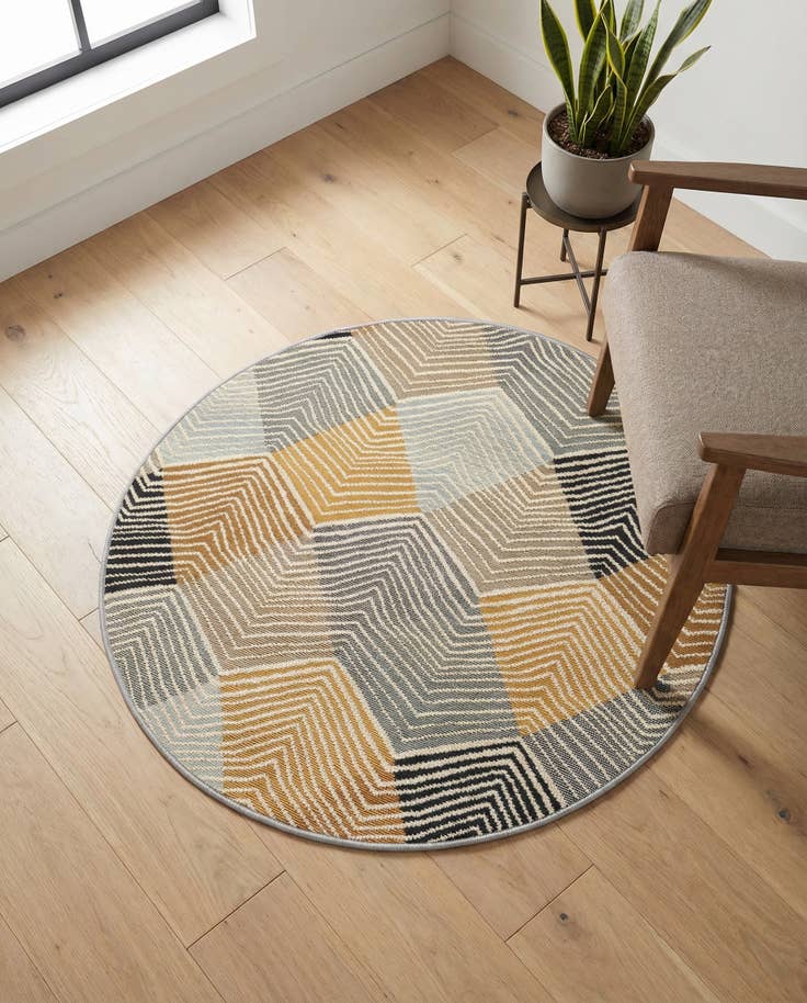 Detail image of 3' x 3' Easy-Clean Modern Indoor / Outdoor Round Rug