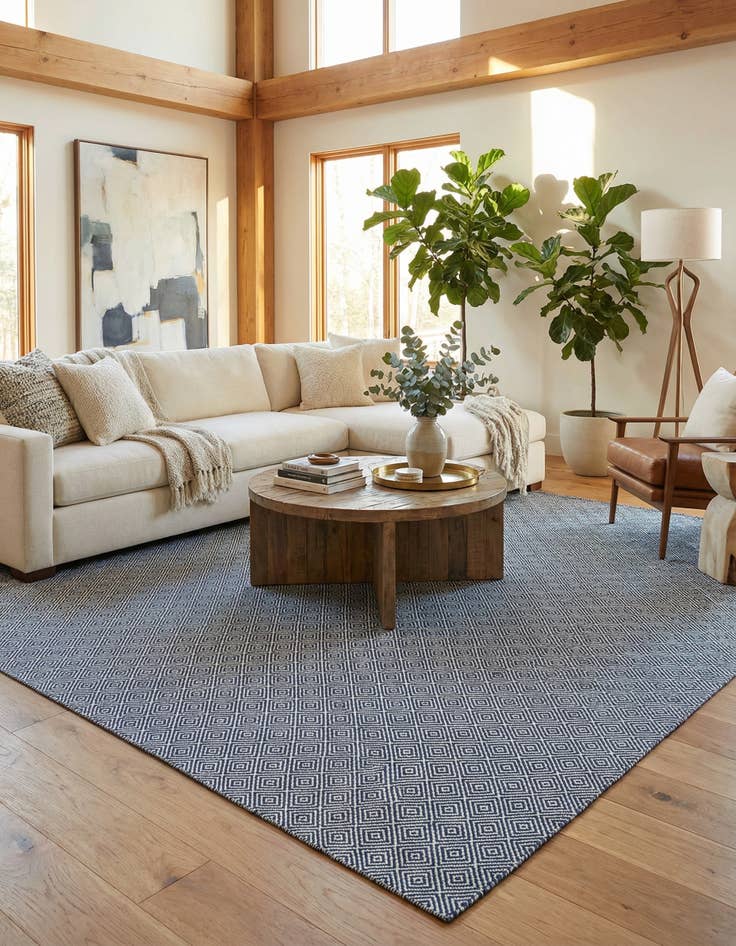 Detail image of 12' x 12'  Hand Woven Geo Trellis Flatweave Square Rug