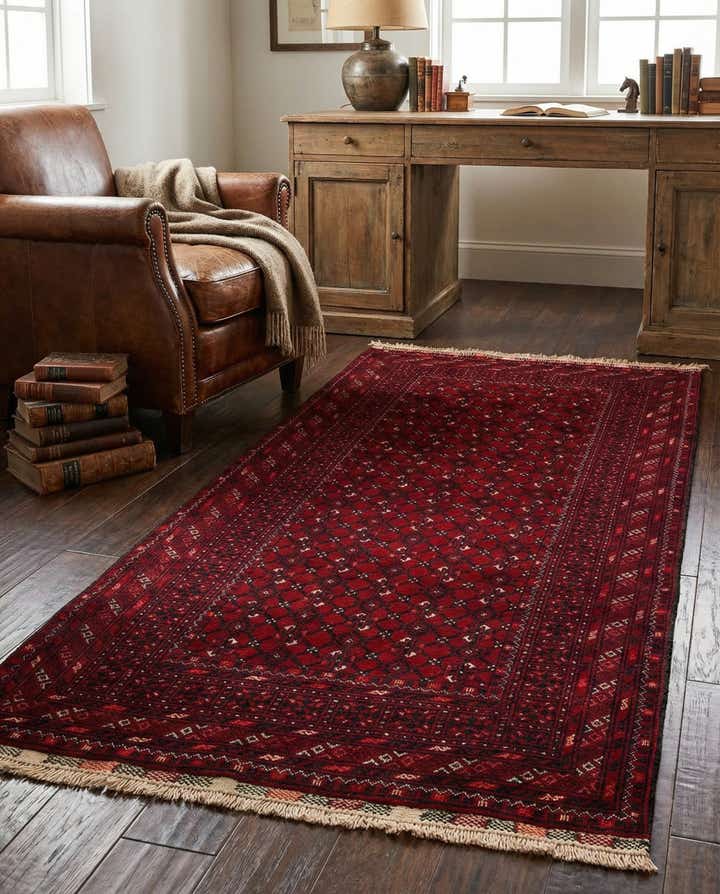 3' 5 x 6' 7 Hand Knotted Afghan Akhche Wool Rug
