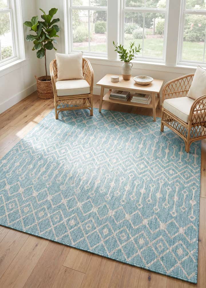 7' 10 x 7' 10 Easy-Clean Trellis Indoor / Outdoor Square Rug