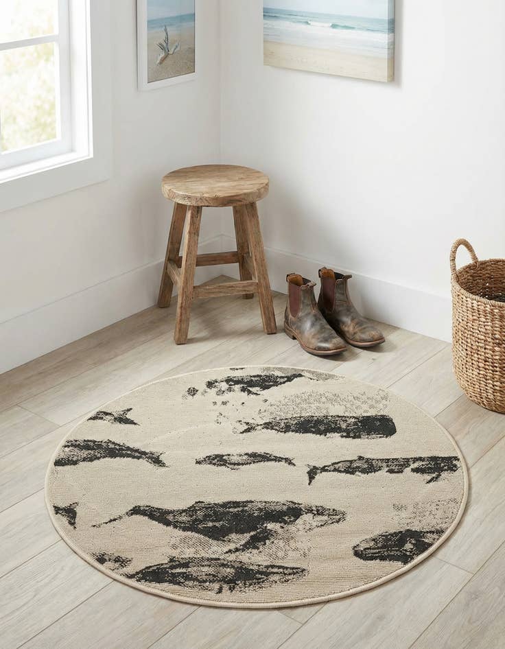 Detail image of 3' x 3' Washable Coastal Indoor / Outdoor Round Rug