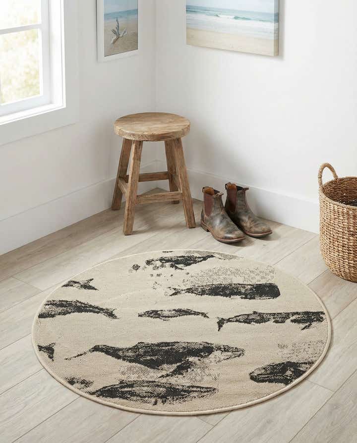 3' x 3' Easy-Clean Coastal Indoor / Outdoor Round Rug