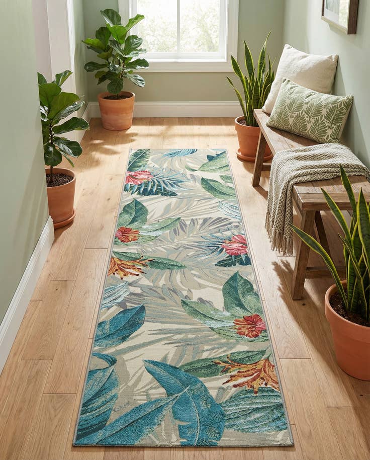 Detail image of 2' x 8' Easy-Clean Botanical Indoor / Outdoor Runner Rug