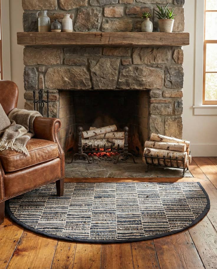 Detail image of 2' 2 x 3' 7 Hand Woven Chindi Jute Hearth Rug