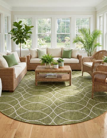 Green Easy-Clean Lattice Indoor / Outdoor Round Rug