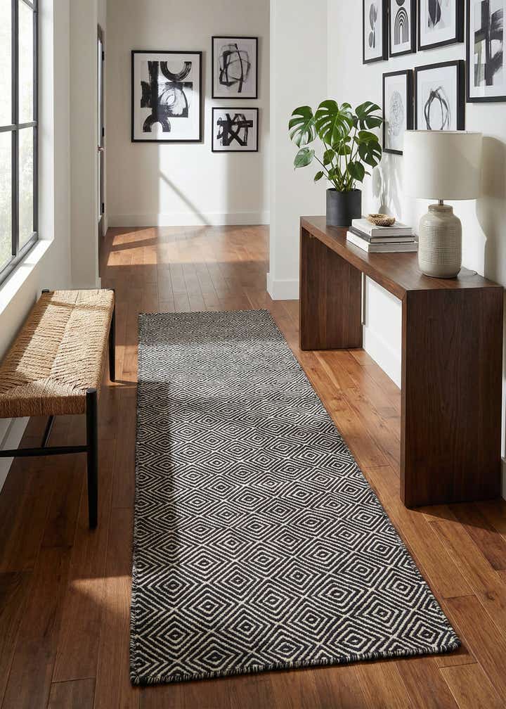 2' x 8' Hand Woven Geo Trellis Flatweave Runner Rug