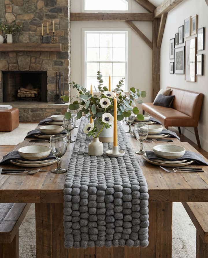 1' 2 x 6' 1 Hand Woven Felt Ball Wool Table Runner Rug