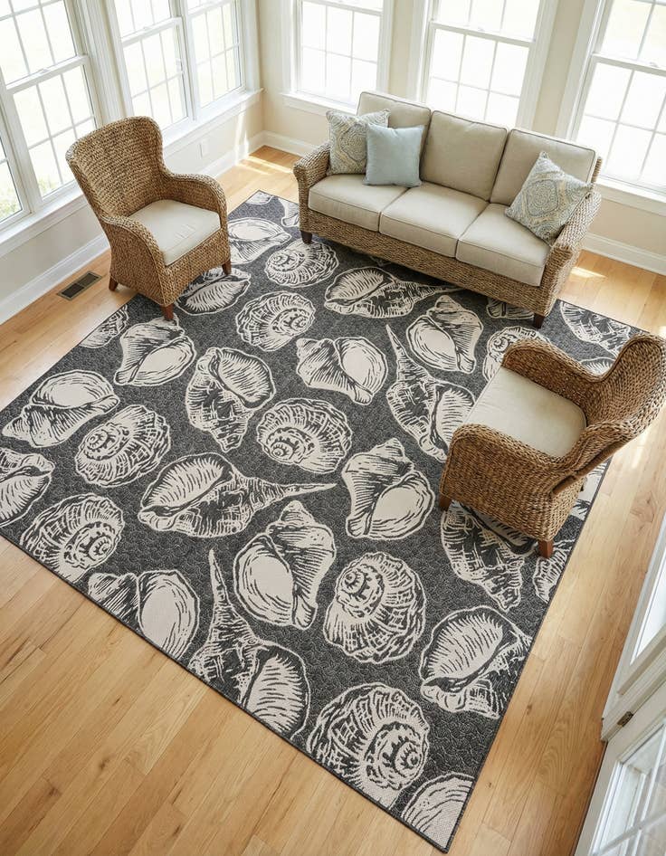 Detail image of 12' x 12'  Washable Coastal Indoor / Outdoor Square Rug
