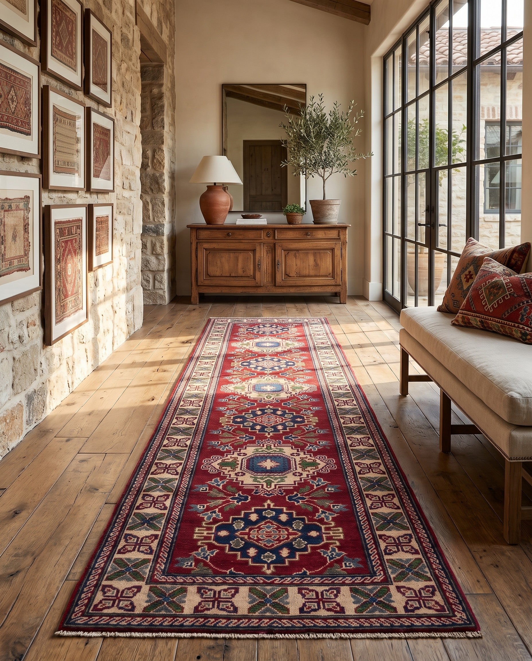 80cm x 300cm Hand Knotted Kazak Runner Rug