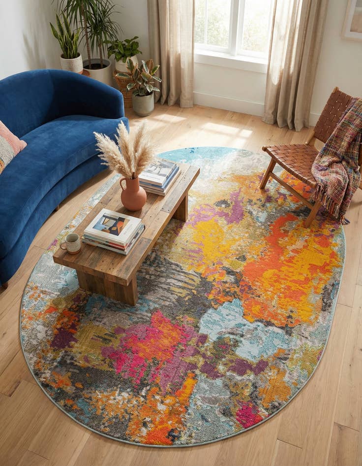 Detail image of  7' 10 x 10'  Washable Vivid Oval Rug