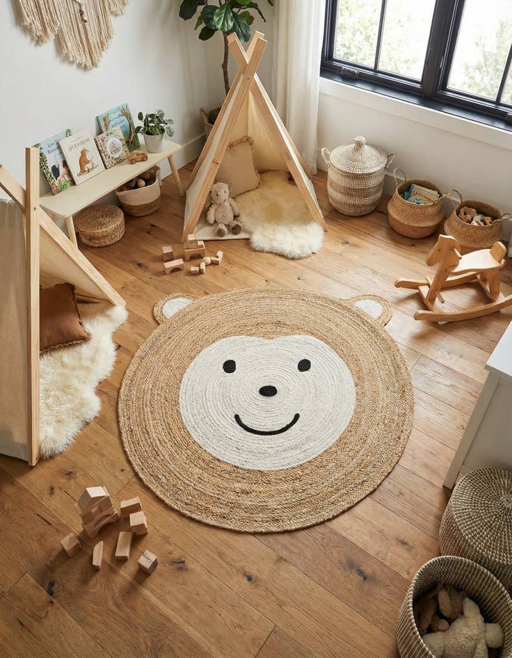 Detail image of 5' 1 x 5' 1  Hand Braided Kids Braided Jute Round Rug