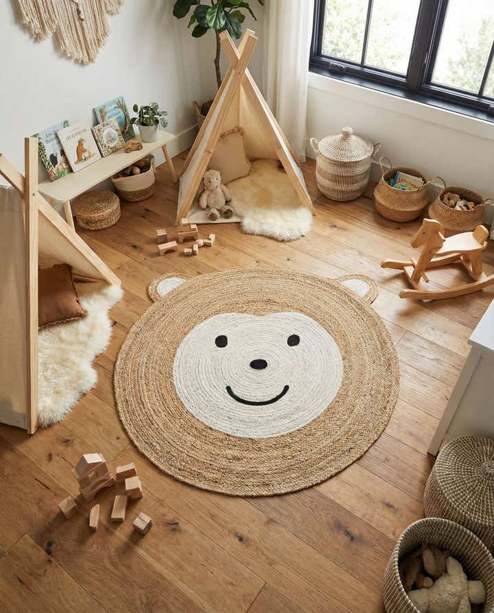 5' 1 x 5' 1 Hand Braided Kids Braided Jute Round Rug