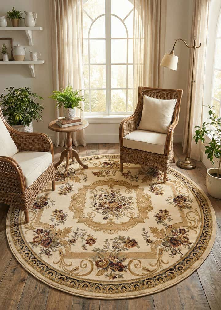 6' x 6' Classic Aubusson Round Rug