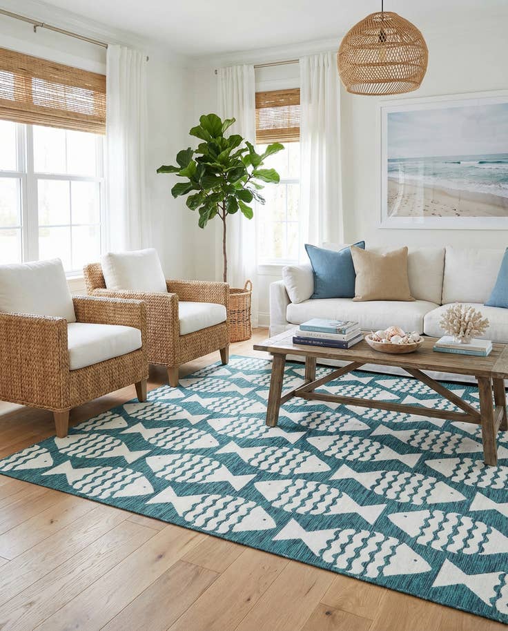 Detail image of 10' x 10' Easy-Clean Coastal Indoor / Outdoor Square Rug