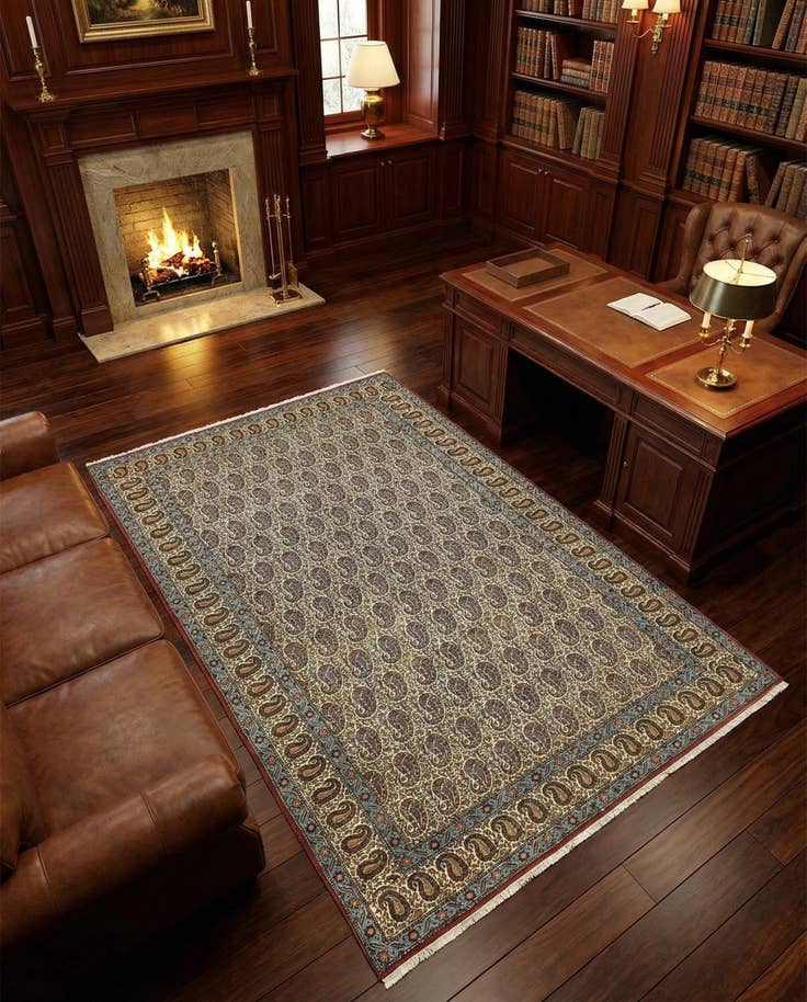 Detail image of 4' 3 x 7' Hand Knotted Qom Persian Rug