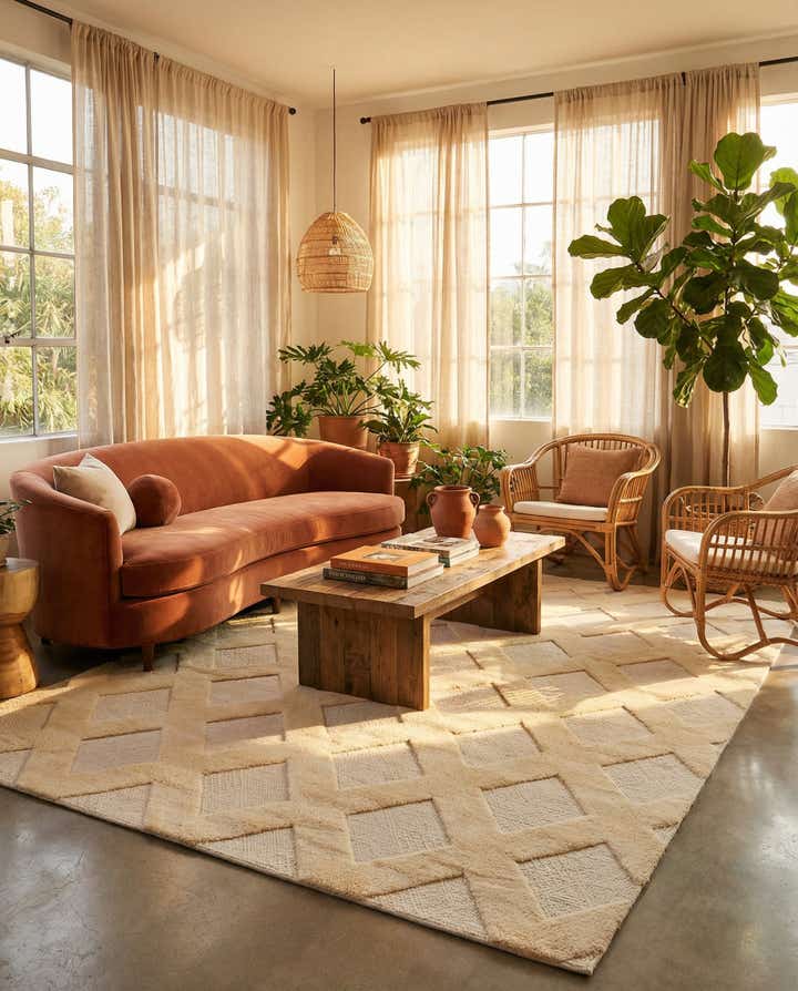 8' x 10' Hand Woven Lattice Wool Rug