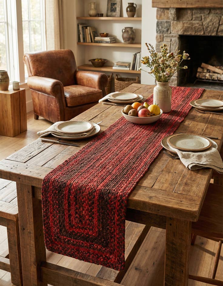 Detail image of 1' 2 x 6' 1  Hand Braided Chindi Table Runner Rug