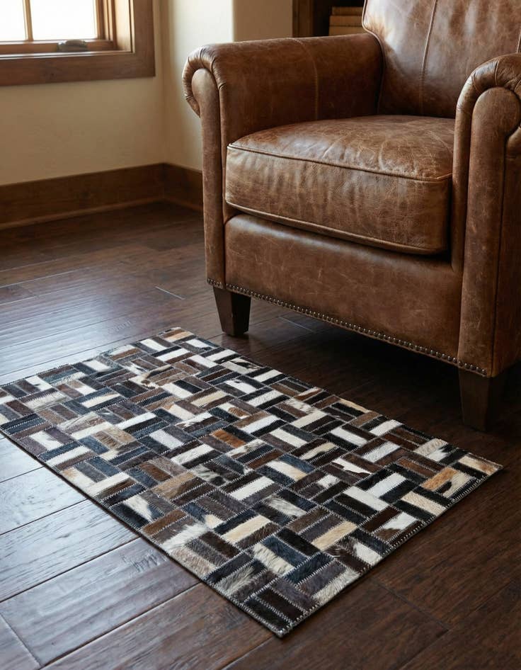 Detail image of 1' 9 x 3' Cowhide Leather Rug