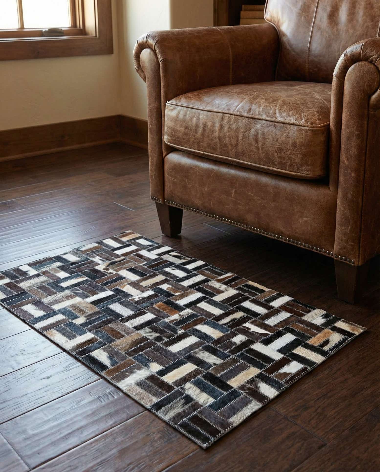 1' 9 x 3' Cowhide Leather Rug