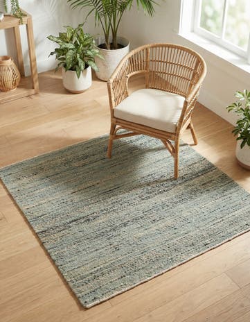 Seaglass Blue Hand Woven Palm Beach Jute Square Rug