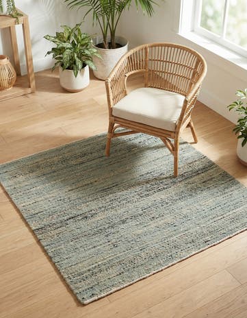 Seaglass Blue Hand Woven Palm Beach Jute Square Rug
