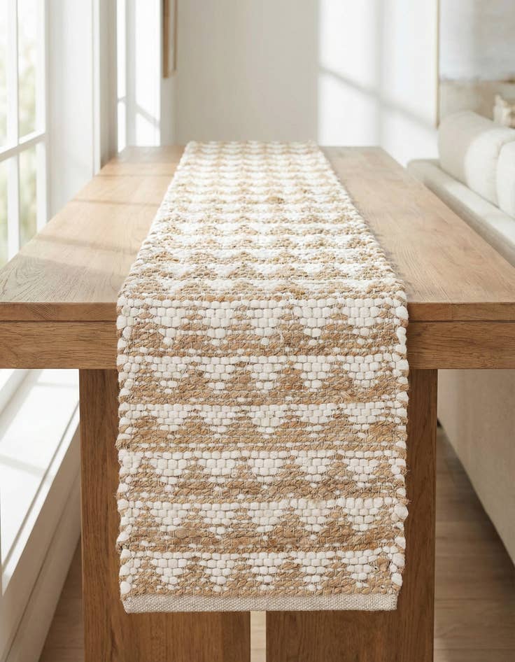 Detail image of 1' 2 x 4' 1 Hand Woven Chindi Jute Table Runner Rug