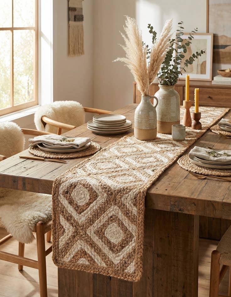 Detail image of 1' 2 x 6' 1  Hand Braided Jute Table Runner Rug