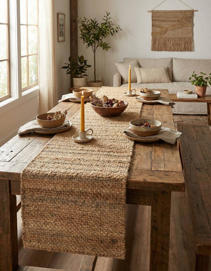 Detail image of 1' 2 x 10'  Hand Woven Chunky Jute Table Runner Rug