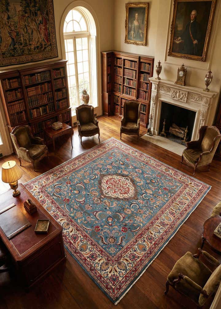 9' 9 x 10' 5 Hand Knotted Kashan Persian Wool Square Rug