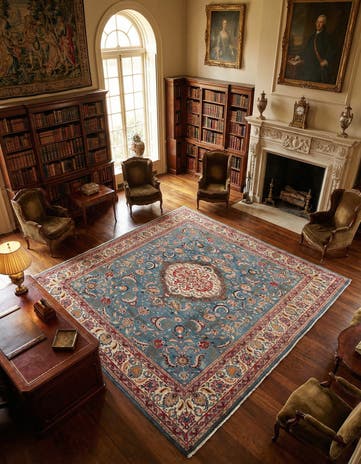 9' 9 x 10' 5 Hand Knotted Kashan Persian Wool Square Rug