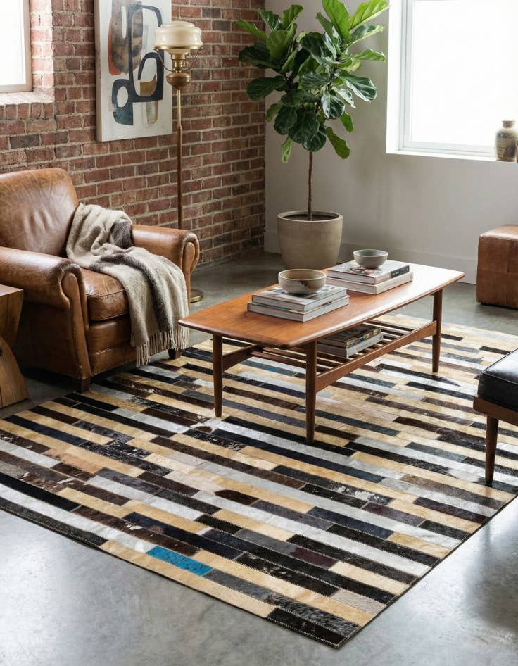 Detail image of 4' 1 x 5' 5 Cowhide - Patchwork Rug