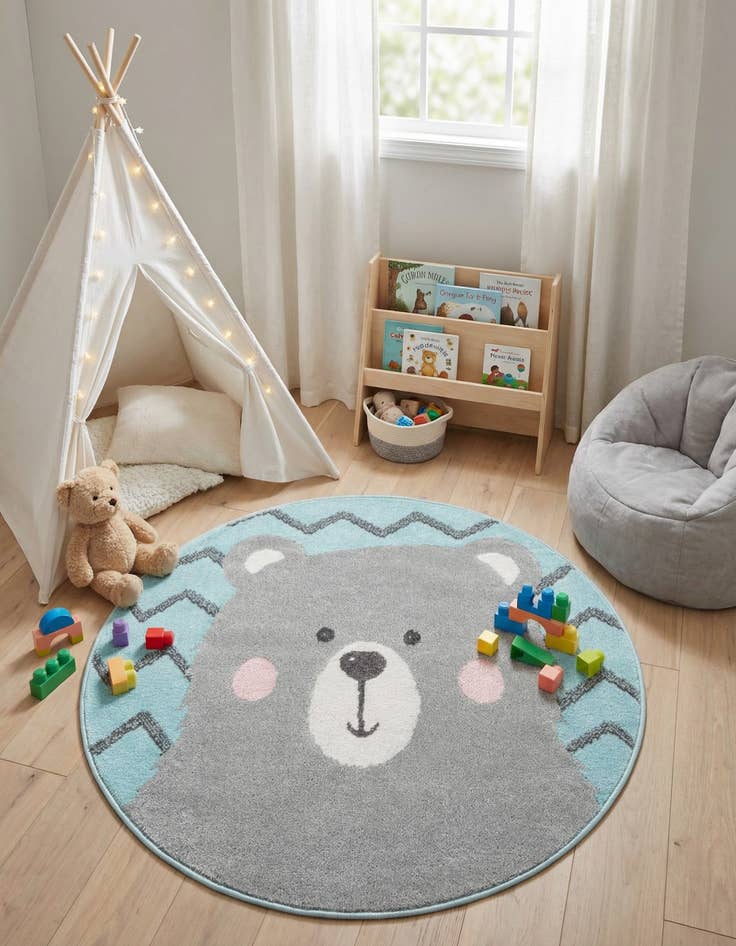 Detail image of 3' 3 x 3' 3 Bear Whimsy Kids Round Rug