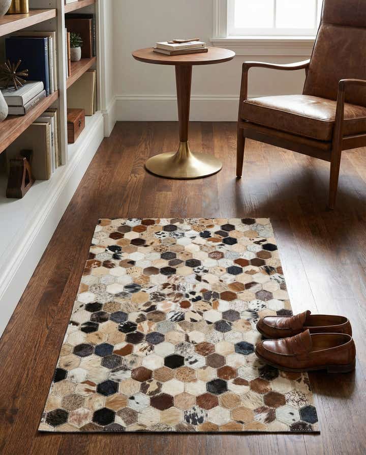 2' x 3' 1 Cowhide Leather Rug