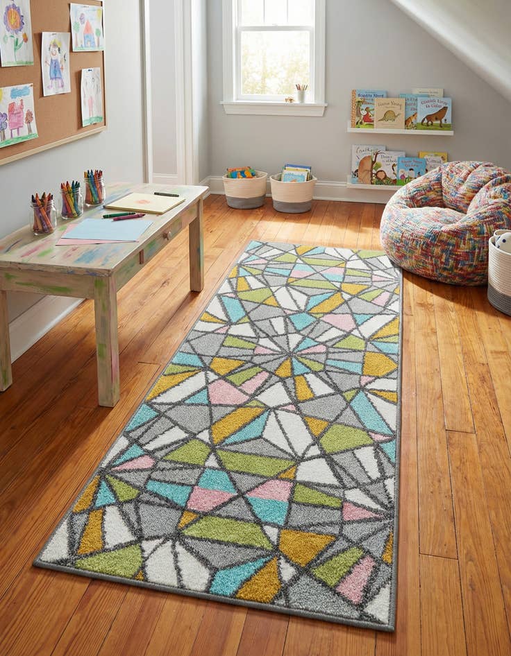 Detail image of 2' 2 x 5' 1 Stained Glass Whimsy Kids Runner Rug