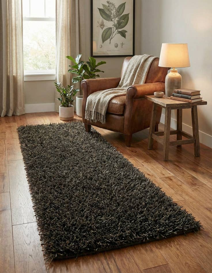 Detail image of 2' 4 x 4' 8 Hand Knotted Solid Shag Oriental Runner Rug