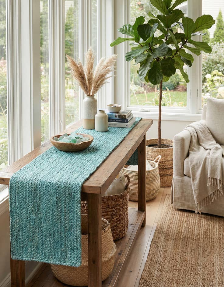 Detail image of 1' 2 x 8' Handmade Braided Jute Table Runner Rug