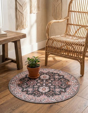 Gray Washable Timeless Round Rug