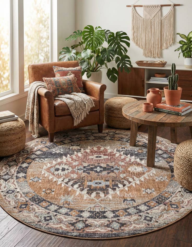 Detail image of 7' x 7' Eco Southwestern Round Rug