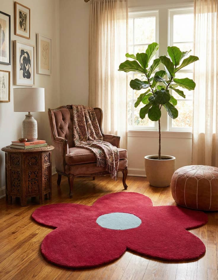 Detail image of 5' 1 x 5' 1 Happy Rugs Funky Flower Wool Round