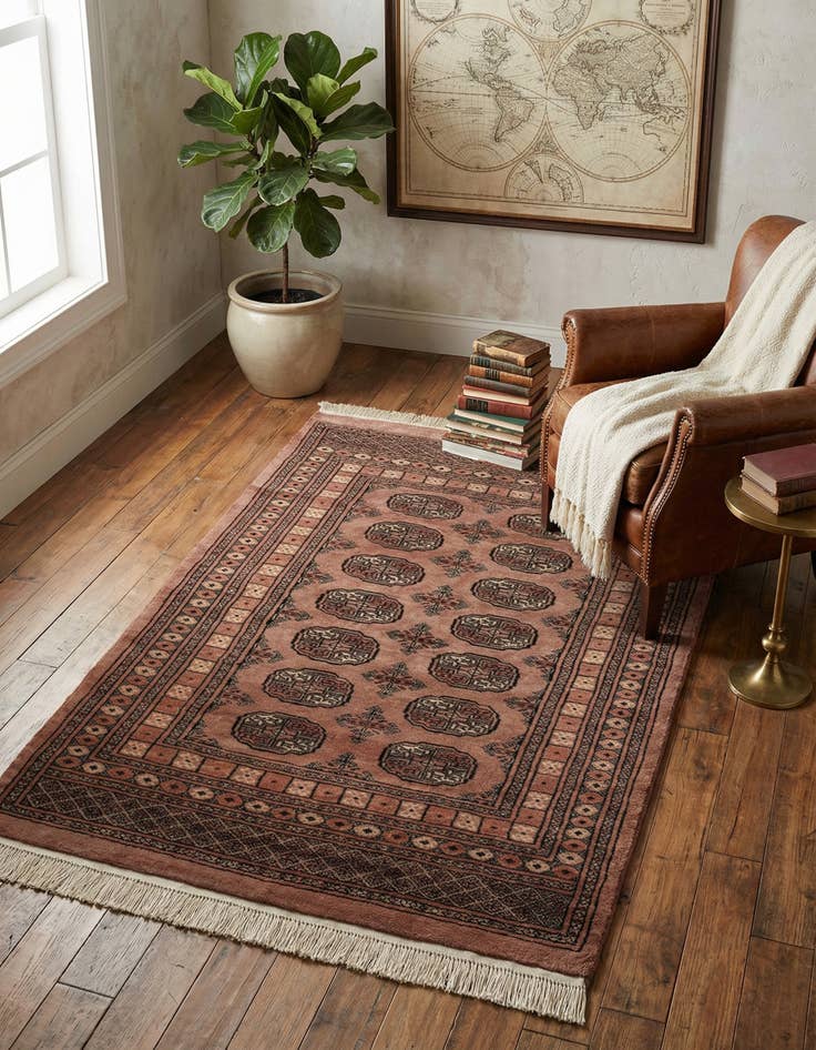 Detail image of 4' 2 x 5' 11 Hand Knotted Torkaman Persian Wool Rug