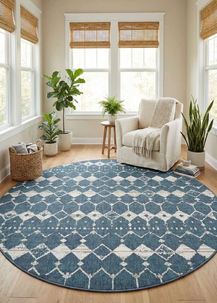 7' x 7' Easy-Clean Trellis Indoor / Outdoor Round Rug