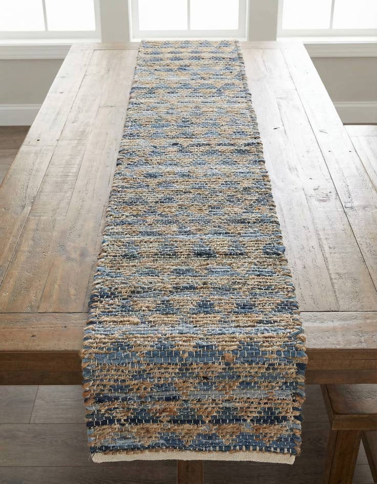 Detail image of 1' 2 x 8'  Hand Woven Chindi Jute Table Runner Rug
