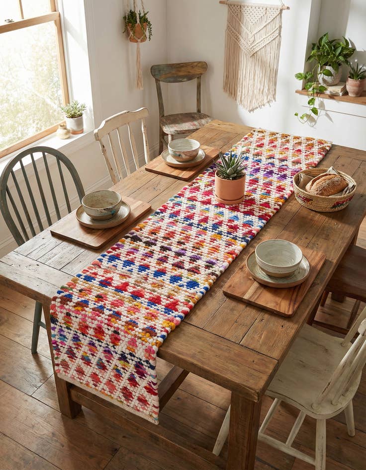 Detail image of 1' 2 x 5' 1  Hand Woven Braided Chindi Table Runner Rug