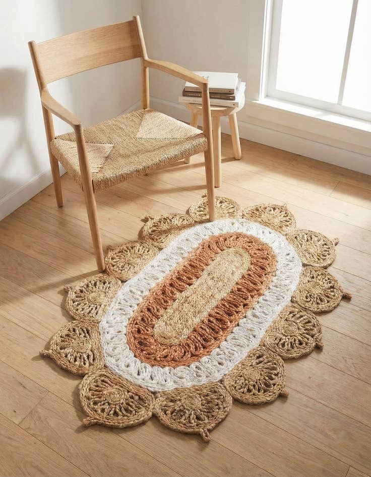 Detail image of 2' x 3' 1  Hand Braided Jute Oval Rug