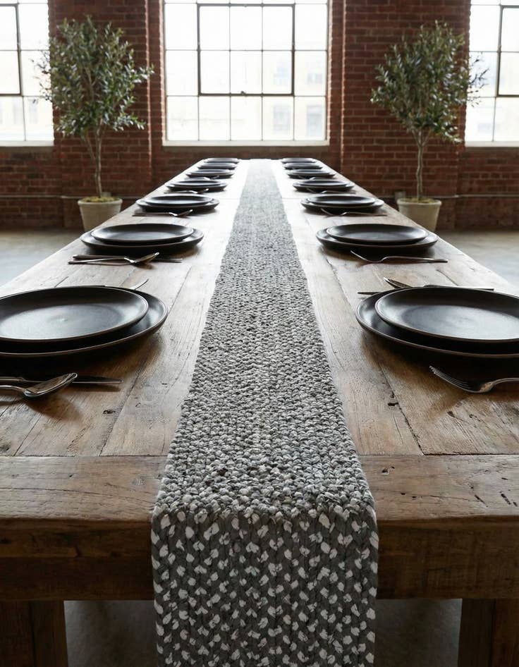 Detail image of 1' 2 x 10' Handmade Braided Chindi Table Runner Rug