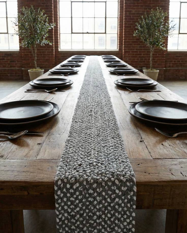 Detail image of 1' 2 x 10' Handmade Braided Chindi Table Runner Rug