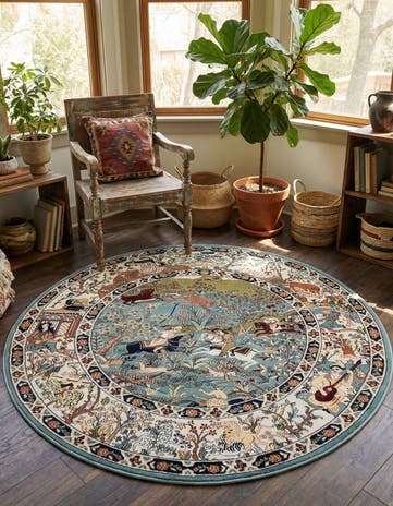 5' 3 x 5' 3 Nain Design Round Rug